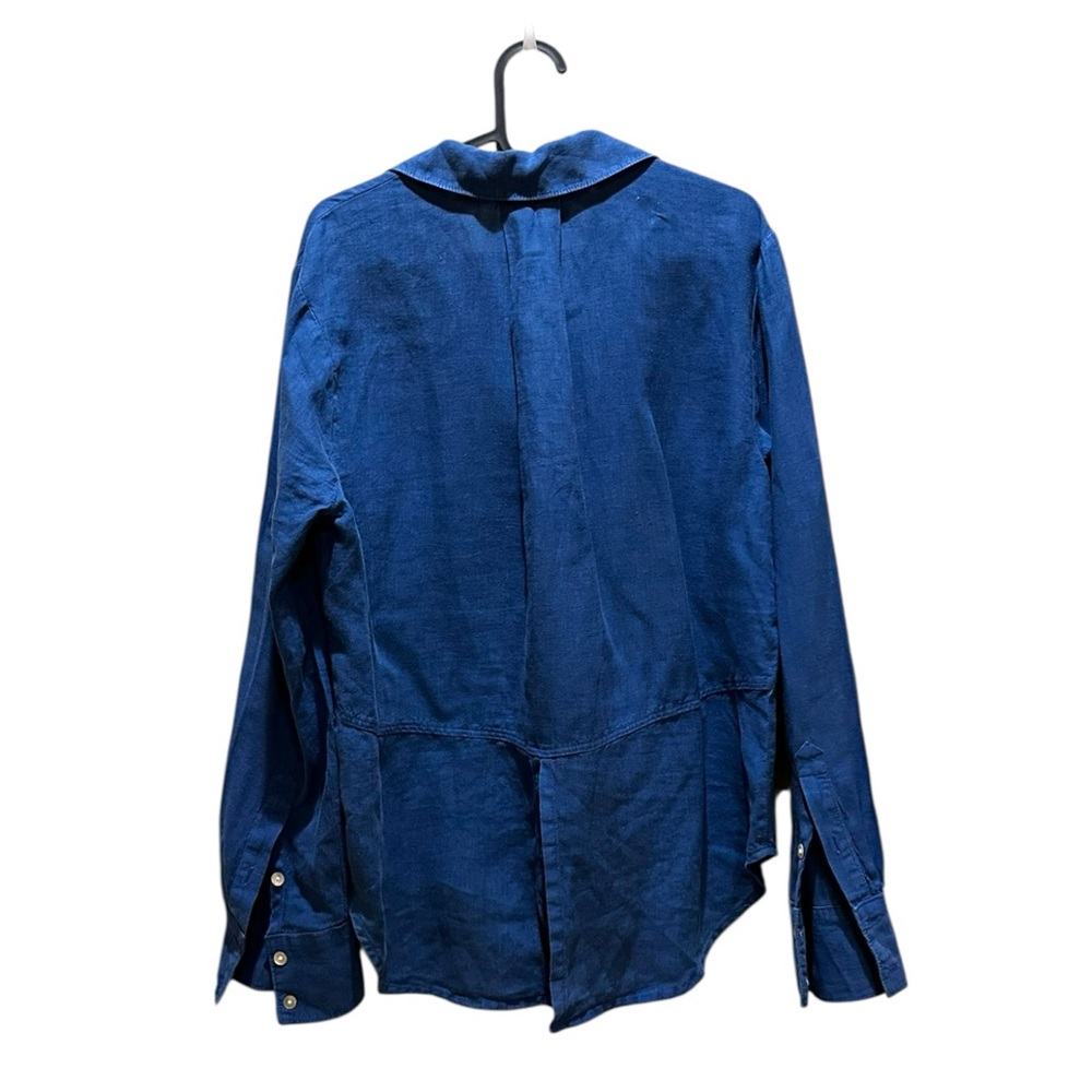 Cloth & Stone Anthropologie Blue Linen Button-Up Shirt Collared - Picture 2 of 4